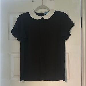 CeCe Black Blouse with White Peter Pan Collar